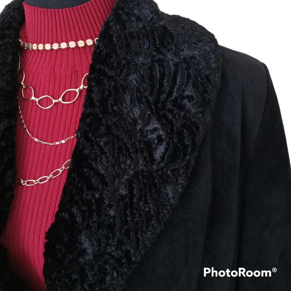 Valerie Steve's Blk Leather Suede Blazer Jacket size L - Picture 5 of 13